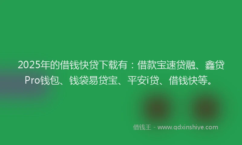 2025年的借钱快贷下载有：借款宝速贷融、鑫贷Pro钱包、钱袋易贷宝、平安i贷、借钱快等。