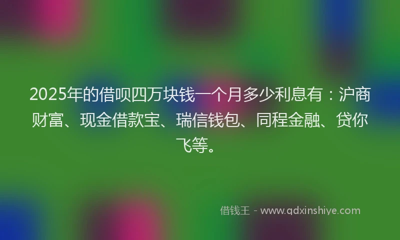 2025年的借呗四万块钱一个月多少利息有：沪商财富、现金借款宝、瑞信钱包、同程金融、贷你飞等。
