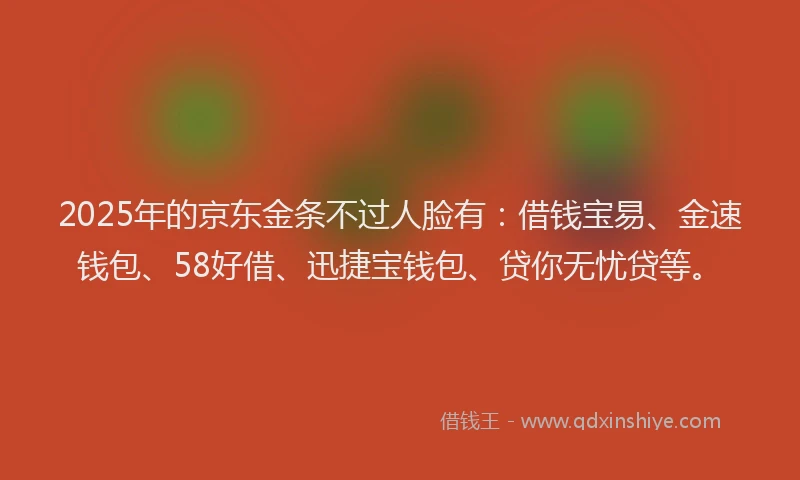 2025年的京东金条不过人脸有：借钱宝易、金速钱包、58好借、迅捷宝钱包、贷你无忧贷等。