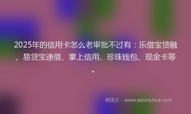2025年的信用卡怎么老审批不过有：乐借宝贷融、易贷宝速借、掌上信用、珍珠钱包、现金卡等。
