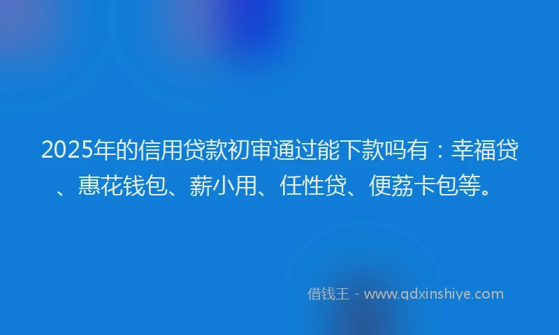 2025年的信用贷款初审通过能下款吗有：幸福贷、惠花钱包、薪小用、任性贷、便荔卡包等。