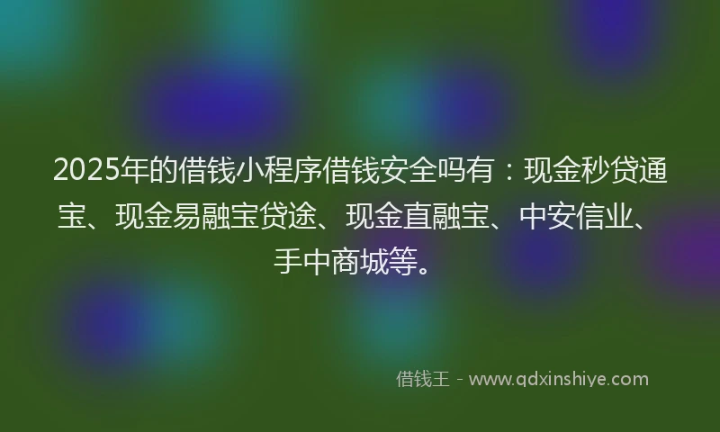 2025年的借钱小程序借钱安全吗有：现金秒贷通宝、现金易融宝贷途、现金直融宝、中安信业、手中商城等。