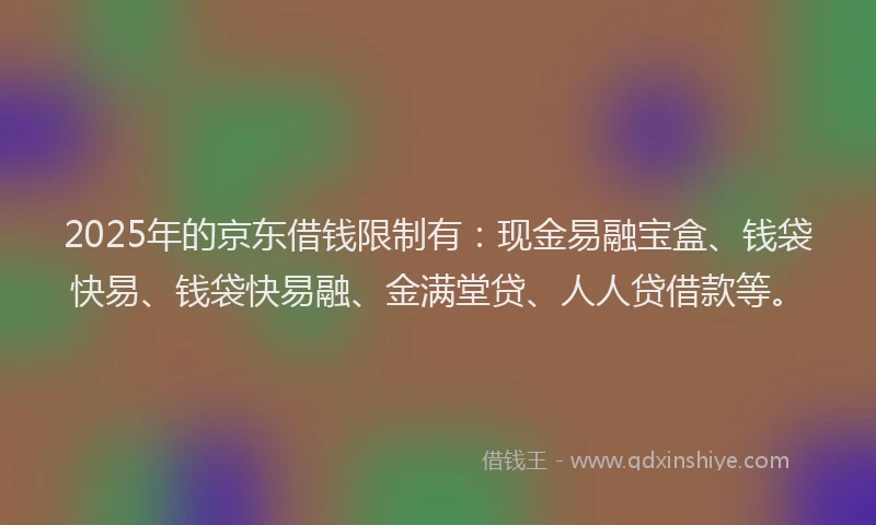 2025年的京东借钱限制有：现金易融宝盒、钱袋快易、钱袋快易融、金满堂贷、人人贷借款等。