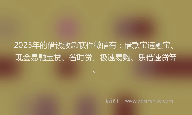 2025年的借钱救急软件微信有：借款宝速融宝、现金易融宝贷、省时贷、极速易购、乐借速贷等。
