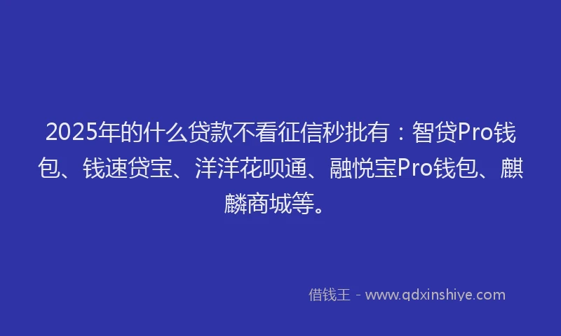 2025年的什么贷款不看征信秒批有：智贷Pro钱包、钱速贷宝、洋洋花呗通、融悦宝Pro钱包、麒麟商城等。
