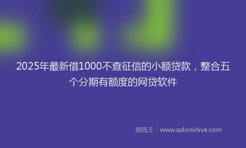 2025年最新借1000不查征信的小额贷款，整合五个分期有额度的网贷软件