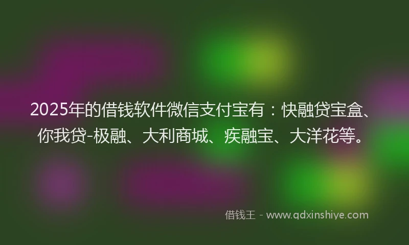 2025年的借钱软件微信支付宝有：快融贷宝盒、你我贷-极融、大利商城、疾融宝、大洋花等。