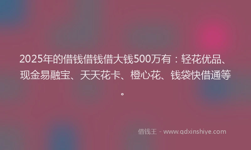 2025年的借钱借钱借大钱500万有：轻花优品、现金易融宝、天天花卡、橙心花、钱袋快借通等。