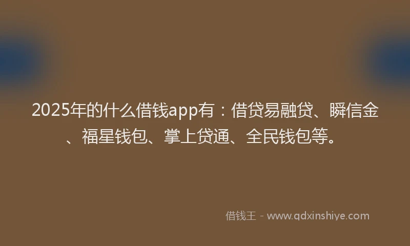 2025年的什么借钱app有：借贷易融贷、瞬信金、福星钱包、掌上贷通、全民钱包等。