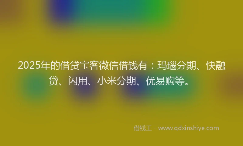 2025年的借贷宝客微信借钱有：玛瑙分期、快融贷、闪用、小米分期、优易购等。