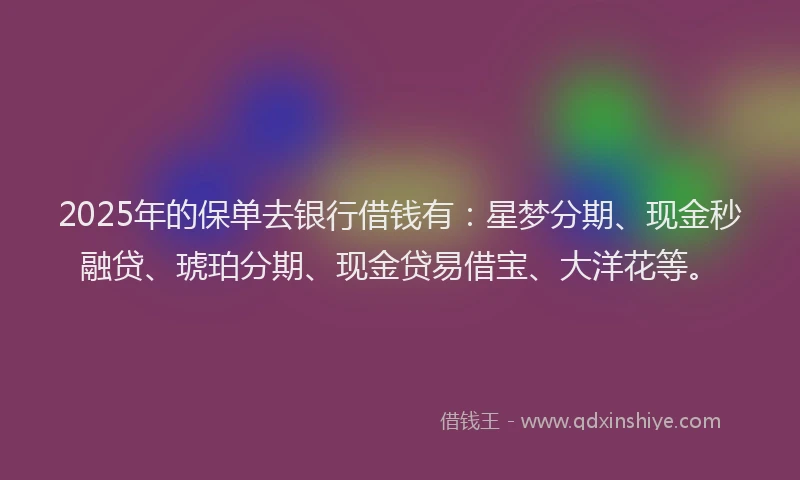 2025年的保单去银行借钱有：星梦分期、现金秒融贷、琥珀分期、现金贷易借宝、大洋花等。