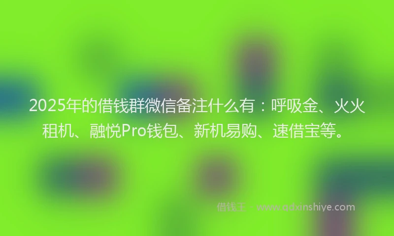 2025年的借钱群微信备注什么有：呼吸金、火火租机、融悦Pro钱包、新机易购、速借宝等。