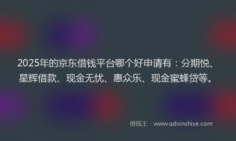 2025年的京东借钱平台哪个好申请有：分期悦、星辉借款、现金无忧、惠众乐、现金蜜蜂贷等。