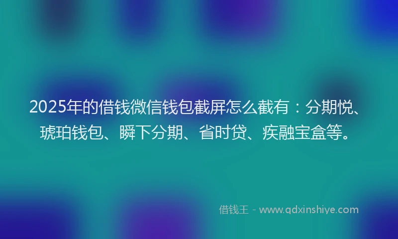 2025年的借钱微信钱包截屏怎么截有：分期悦、琥珀钱包、瞬下分期、省时贷、疾融宝盒等。