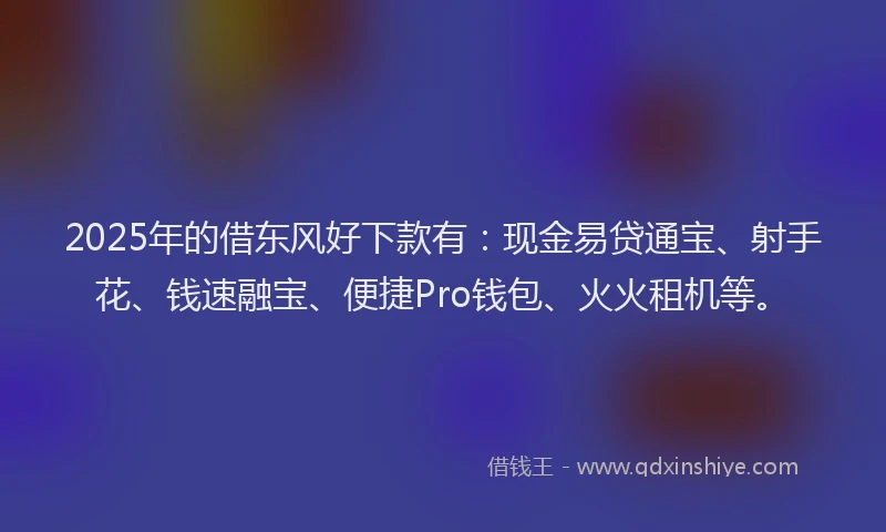 2025年的借东风好下款有：现金易贷通宝、射手花、钱速融宝、便捷Pro钱包、火火租机等。