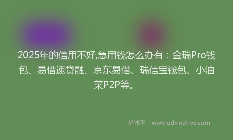 2025年的信用不好,急用钱怎么办有：金瑞Pro钱包、易借速贷融、京东易借、瑞信宝钱包、小油菜P2P等。