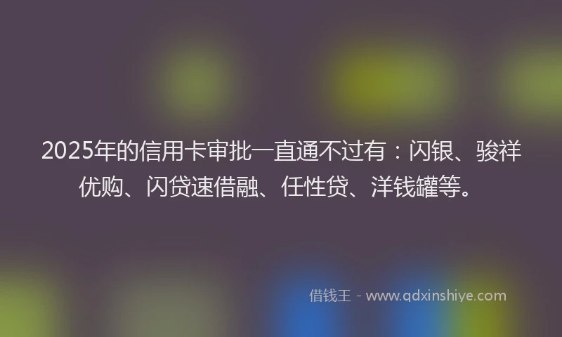 2025年的信用卡审批一直通不过有：闪银、骏祥优购、闪贷速借融、任性贷、洋钱罐等。