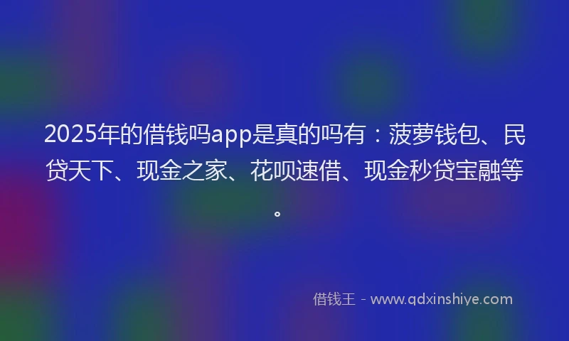 2025年的借钱吗app是真的吗有：菠萝钱包、民贷天下、现金之家、花呗速借、现金秒贷宝融等。