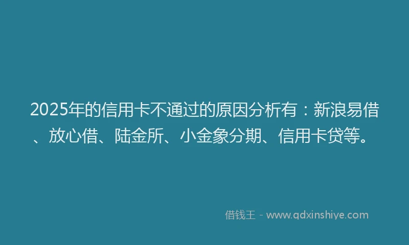 2025年的信用卡不通过的原因分析有：新浪易借、放心借、陆金所、小金象分期、信用卡贷等。
