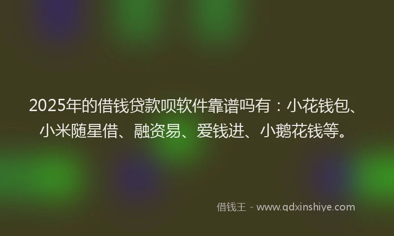 2025年的借钱贷款呗软件靠谱吗有：小花钱包、小米随星借、融资易、爱钱进、小鹅花钱等。