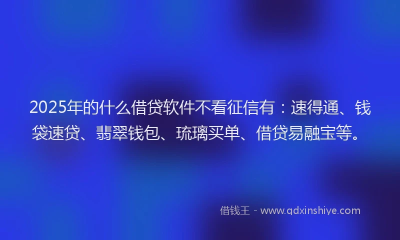 2025年的什么借贷软件不看征信有：速得通、钱袋速贷、翡翠钱包、琉璃买单、借贷易融宝等。