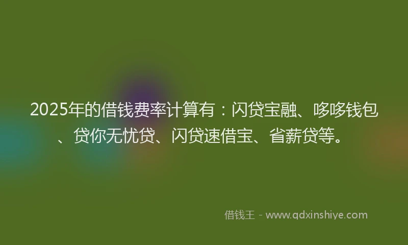 2025年的借钱费率计算有：闪贷宝融、哆哆钱包、贷你无忧贷、闪贷速借宝、省薪贷等。
