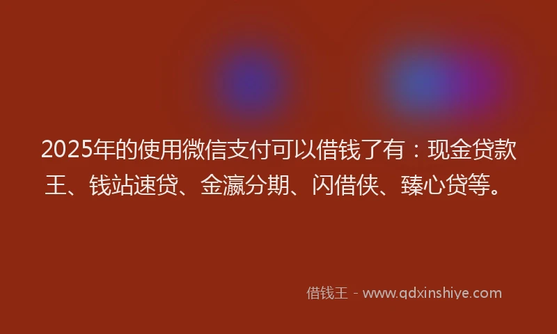2025年的使用微信支付可以借钱了有：现金贷款王、钱站速贷、金瀛分期、闪借侠、臻心贷等。