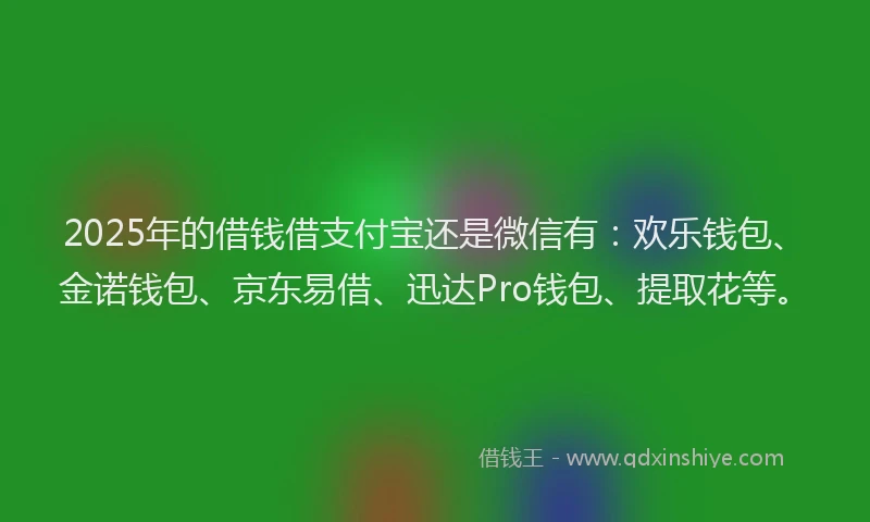 2025年的借钱借支付宝还是微信有：欢乐钱包、金诺钱包、京东易借、迅达Pro钱包、提取花等。