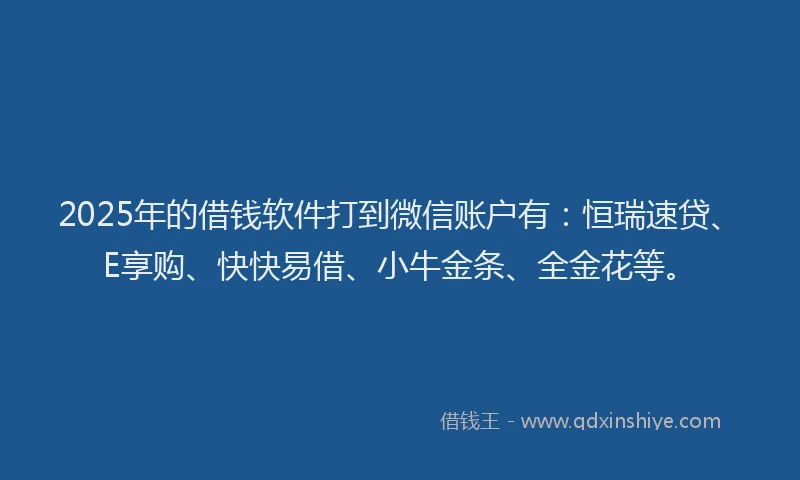 2025年的借钱软件打到微信账户有：恒瑞速贷、E享购、快快易借、小牛金条、全金花等。
