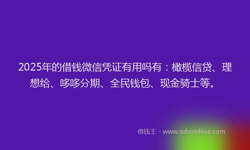 2025年的借钱微信凭证有用吗有：橄榄信贷、理想给、哆哆分期、全民钱包、现金骑士等。