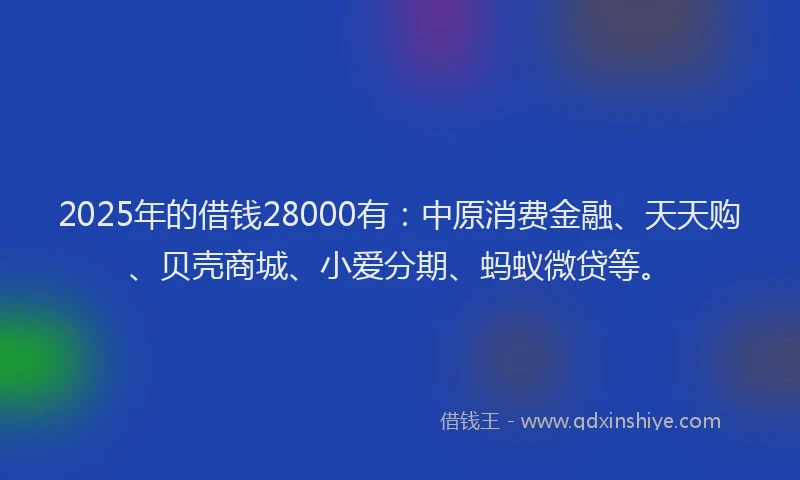 2025年的借钱28000有：中原消费金融、天天购、贝壳商城、小爱分期、蚂蚁微贷等。