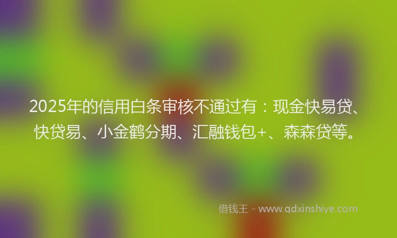 2025年的信用白条审核不通过有：现金快易贷、快贷易、小金鹤分期、汇融钱包+、森森贷等。