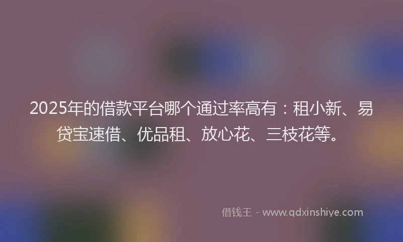 2025年的借款平台哪个通过率高有：租小新、易贷宝速借、优品租、放心花、三枝花等。