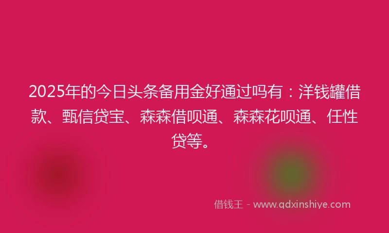 2025年的今日头条备用金好通过吗有：洋钱罐借款、甄信贷宝、森森借呗通、森森花呗通、任性贷等。