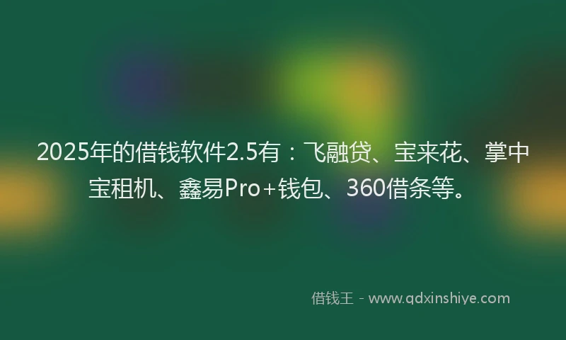 2025年的借钱软件2.5有：飞融贷、宝来花、掌中宝租机、鑫易Pro+钱包、360借条等。
