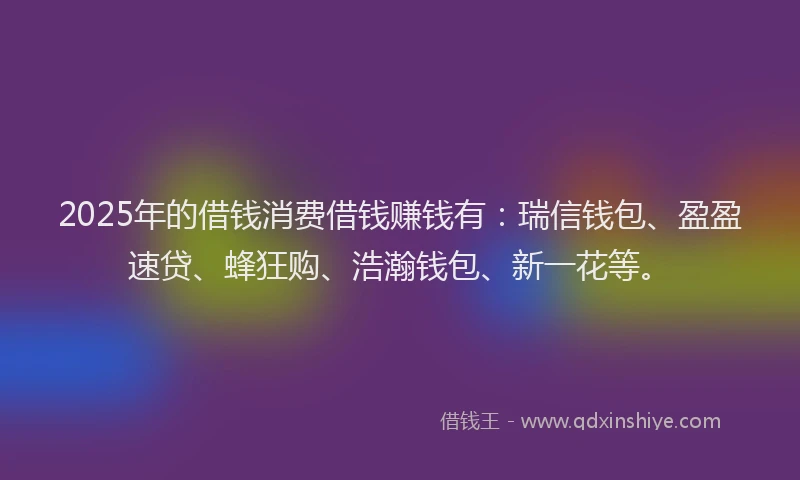 2025年的借钱消费借钱赚钱有：瑞信钱包、盈盈速贷、蜂狂购、浩瀚钱包、新一花等。