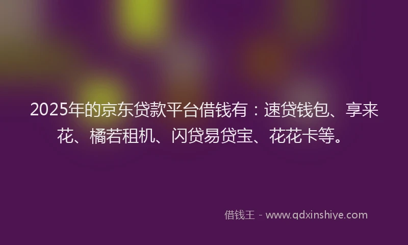 2025年的京东贷款平台借钱有：速贷钱包、享来花、橘若租机、闪贷易贷宝、花花卡等。
