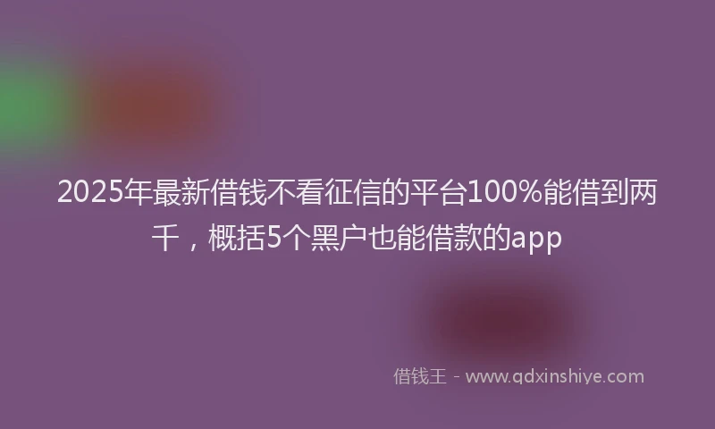 2025年最新借钱不看征信的平台100%能借到两千，概括5个黑户也能借款的app