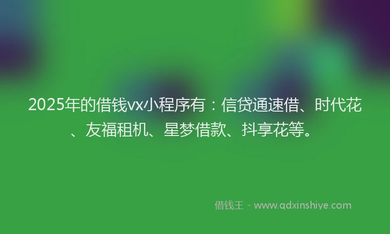 2025年的借钱vx小程序有：信贷通速借、时代花、友福租机、星梦借款、抖享花等。