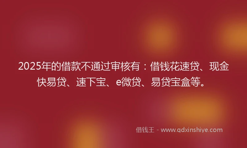 2025年的借款不通过审核有：借钱花速贷、现金快易贷、速下宝、e微贷、易贷宝盒等。