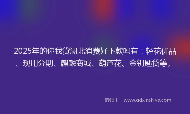 2025年的你我贷湖北消费好下款吗有：轻花优品、现用分期、麒麟商城、葫芦花、金钥匙贷等。
