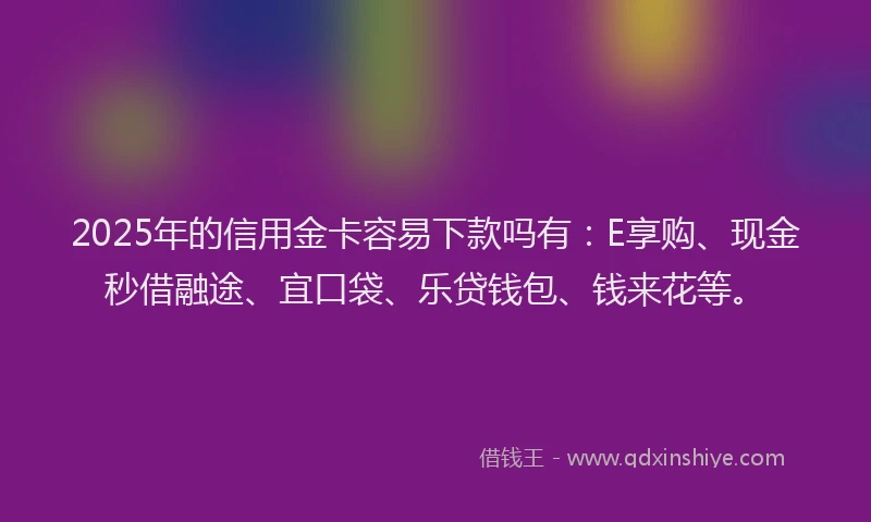 2025年的信用金卡容易下款吗有：E享购、现金秒借融途、宜口袋、乐贷钱包、钱来花等。