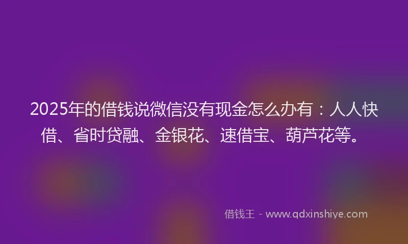 2025年的借钱说微信没有现金怎么办有：人人快借、省时贷融、金银花、速借宝、葫芦花等。