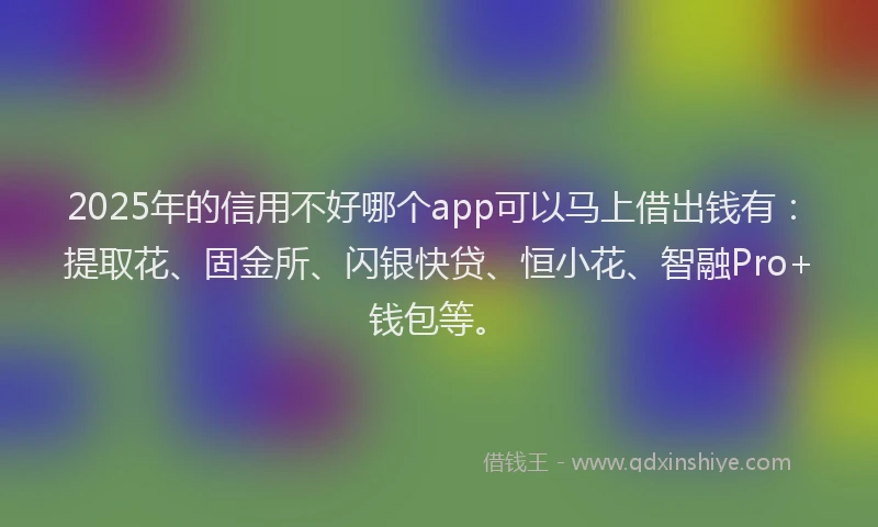 2025年的信用不好哪个app可以马上借出钱有：提取花、固金所、闪银快贷、恒小花、智融Pro+钱包等。