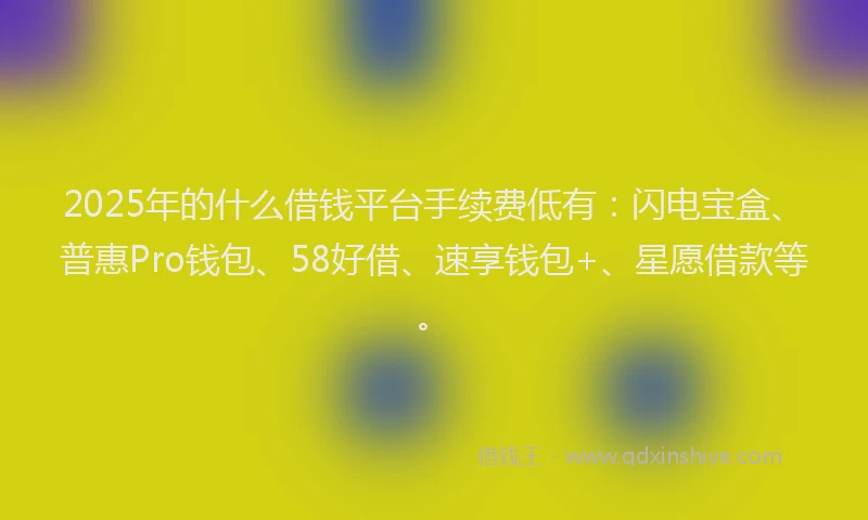 2025年的什么借钱平台手续费低有：闪电宝盒、普惠Pro钱包、58好借、速享钱包+、星愿借款等。