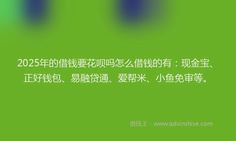 2025年的借钱要花呗吗怎么借钱的有：现金宝、正好钱包、易融贷通、爱帮米、小鱼免审等。