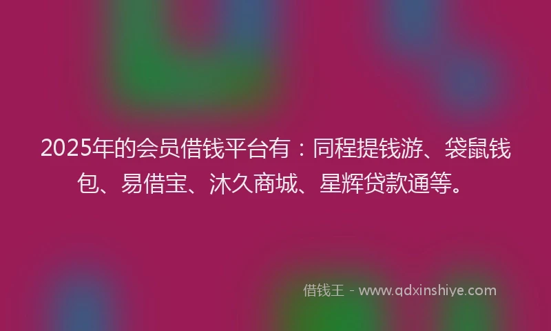 2025年的会员借钱平台有：同程提钱游、袋鼠钱包、易借宝、沐久商城、星辉贷款通等。