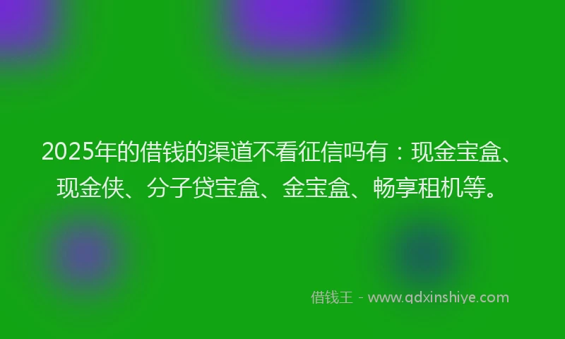 2025年的借钱的渠道不看征信吗有：现金宝盒、现金侠、分子贷宝盒、金宝盒、畅享租机等。