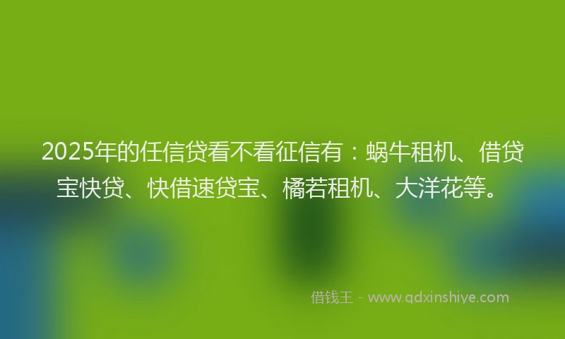 2025年的任信贷看不看征信有：蜗牛租机、借贷宝快贷、快借速贷宝、橘若租机、大洋花等。