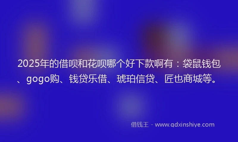 2025年的借呗和花呗哪个好下款啊有：袋鼠钱包、gogo购、钱贷乐借、琥珀信贷、匠也商城等。